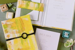 17-green-yellow-painted-pressed-paper-wedding-invitation