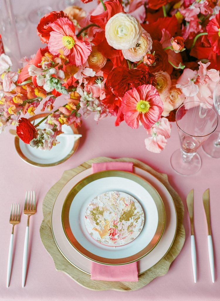 Pink and coral colored place setting